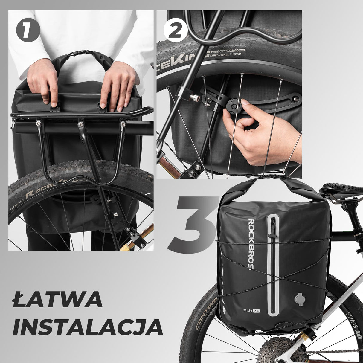 ROCKBROS 100% Wodoodporna Sakwa Rowerowa Na Bagażnik 23L z Funkcją Kompresji Próżniowej - AS-159 Torby na bagażnik