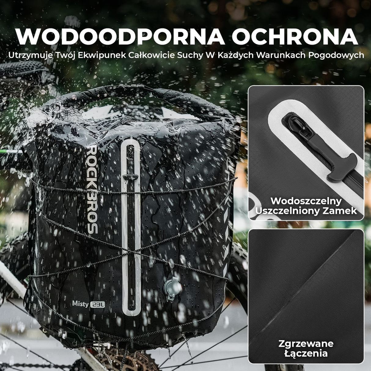 ROCKBROS 100% Wodoodporna Sakwa Rowerowa Na Bagażnik 23L z Funkcją Kompresji Próżniowej - AS-159 Torby na bagażnik
