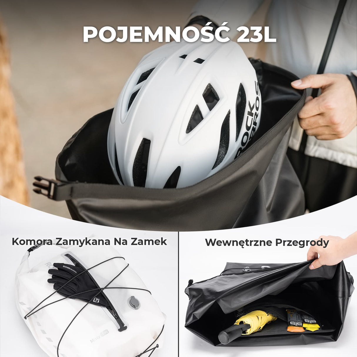 ROCKBROS 100% Wodoodporna Sakwa Rowerowa Na Bagażnik 23L z Funkcją Kompresji Próżniowej - AS-159 Torby na bagażnik