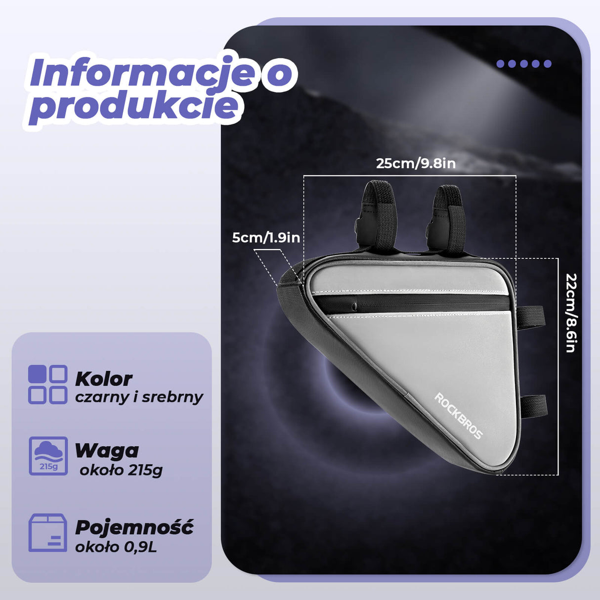 ROCKBROS Torba na Ramę Roweru Odblaskowy Trójkąt 0,9L-B120 Torby na ramę