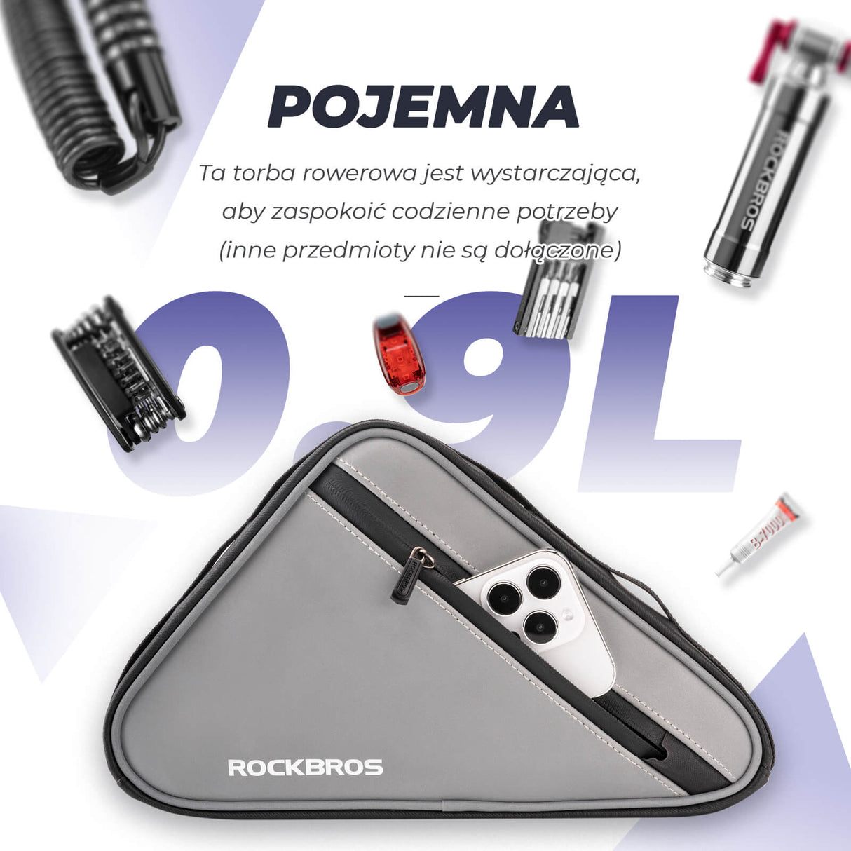ROCKBROS Torba na Ramę Roweru Odblaskowy Trójkąt 0,9L-B120 Torby na ramę