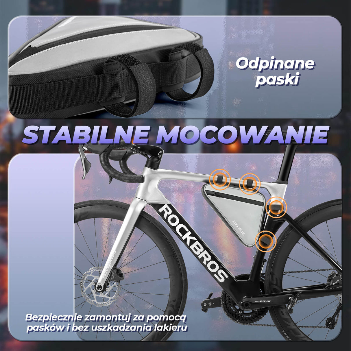 ROCKBROS Torba na Ramę Roweru Odblaskowy Trójkąt 0,9L-B120 Torby na ramę