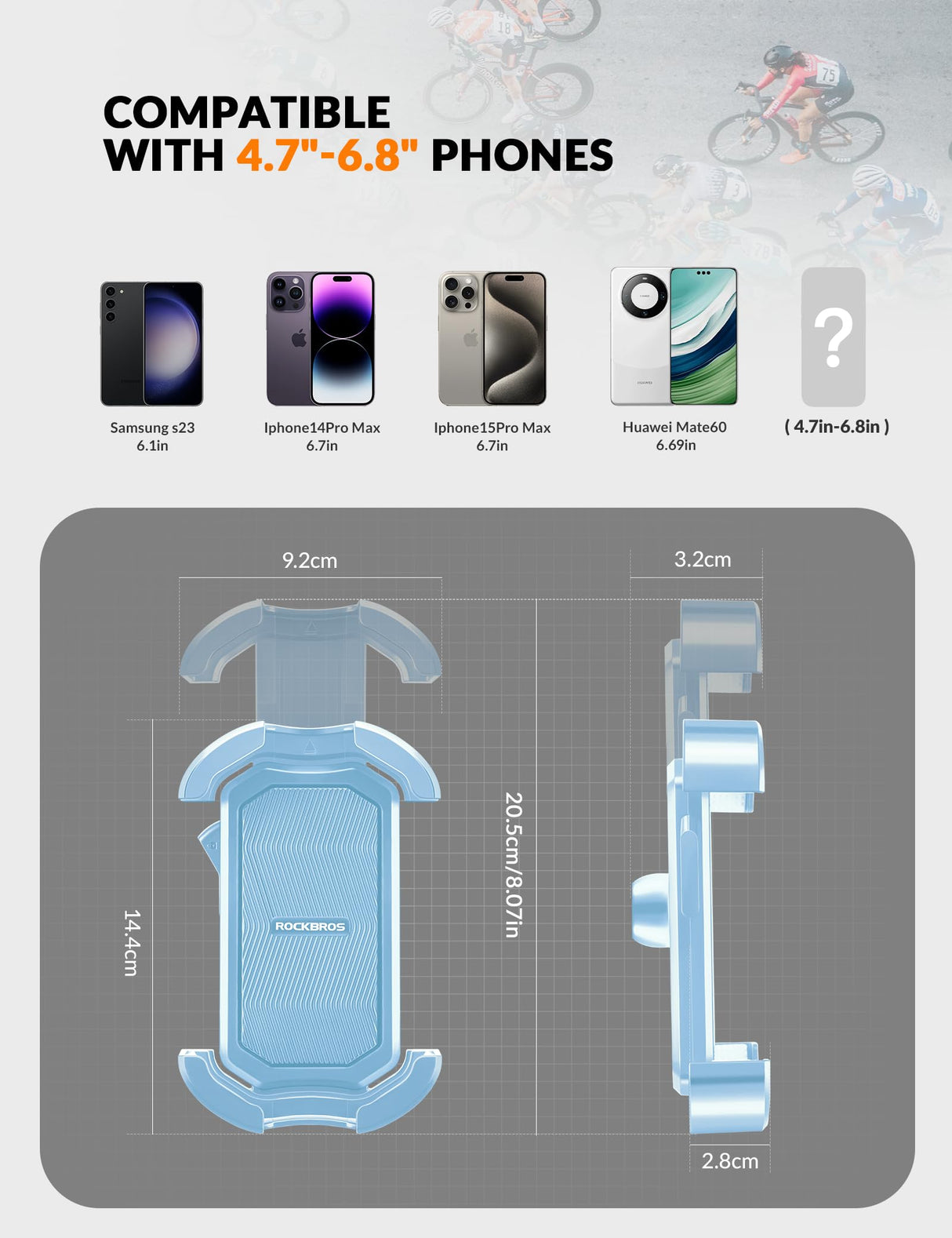 ROCKBROS Uchwyt Na Telefon Rowerowy Z Możliwością Obrotu O 360°, Odpowiedni Dla Telefonów O Przekątnej 4,7–7,0 Cala-HW-128 Uchwyty na telefon