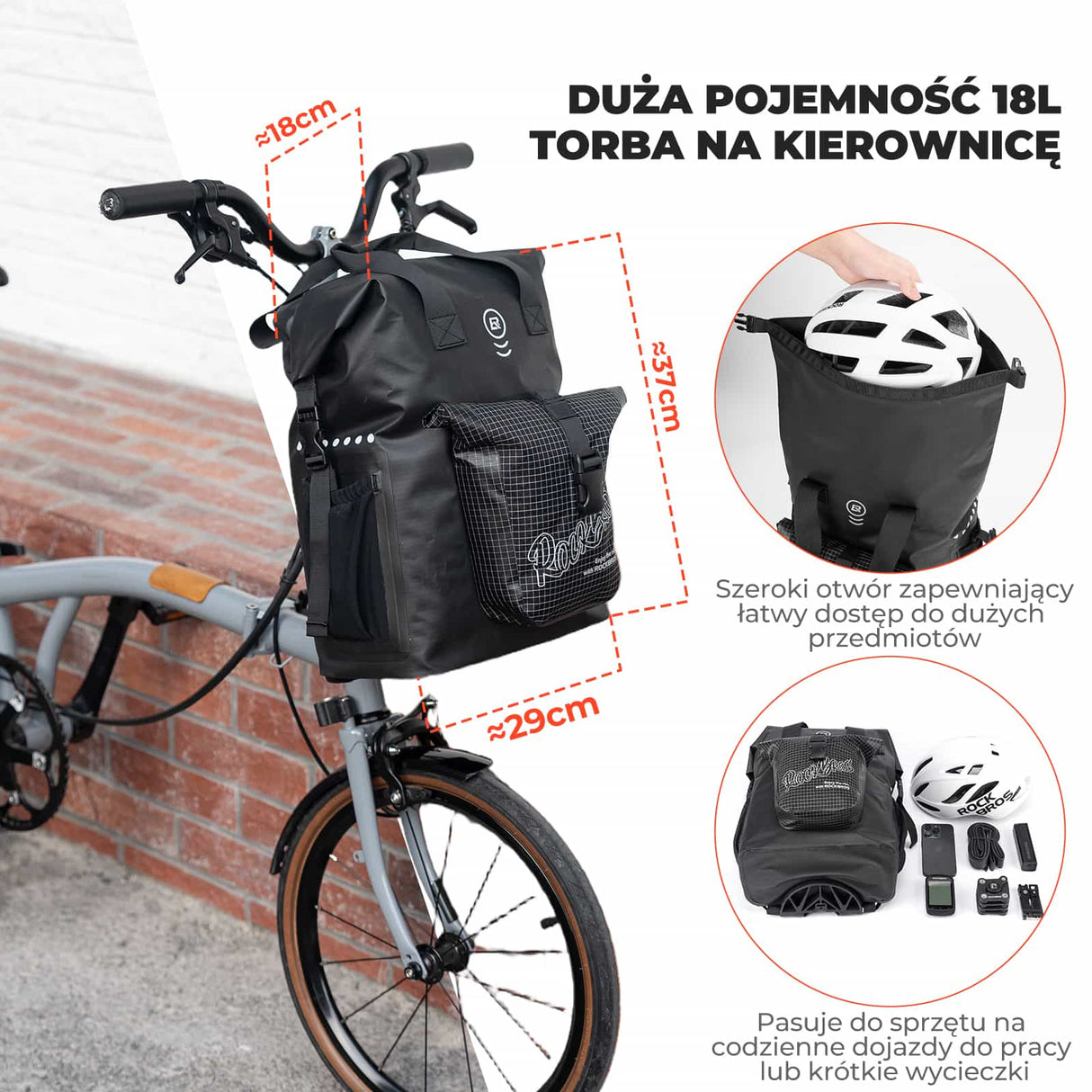 ROCKBROS Wielofunkcyjna Torba na Kierownicę Rowerową 18L - AS-158 Torby na kierownicę