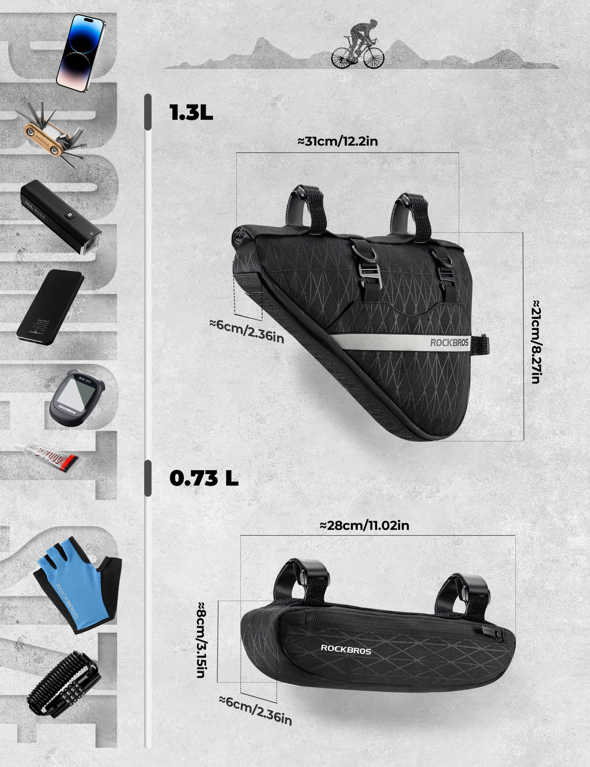 ROCKBROS Torby na ramę Zdejmowana trójkątna torba 2 w 1 -070 Torby na ramę