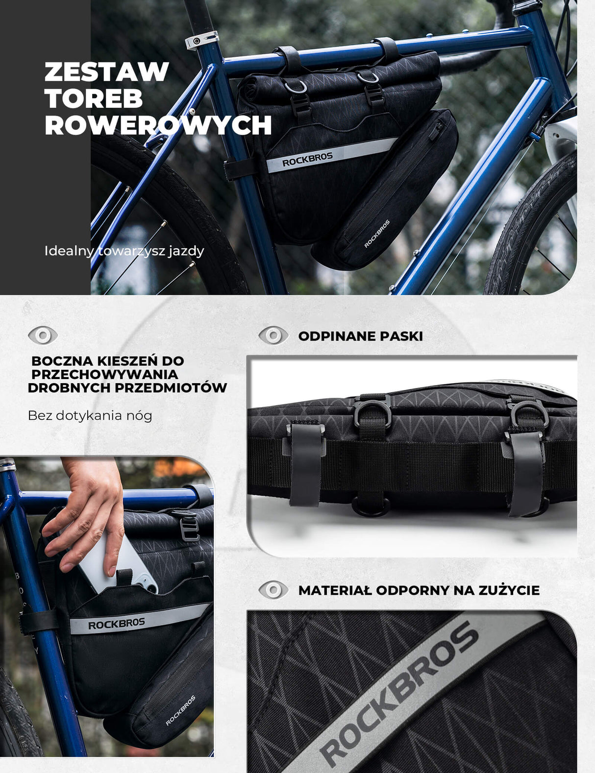 ROCKBROS Torby na ramę Zdejmowana trójkątna torba 2 w 1 -070 Torby na ramę