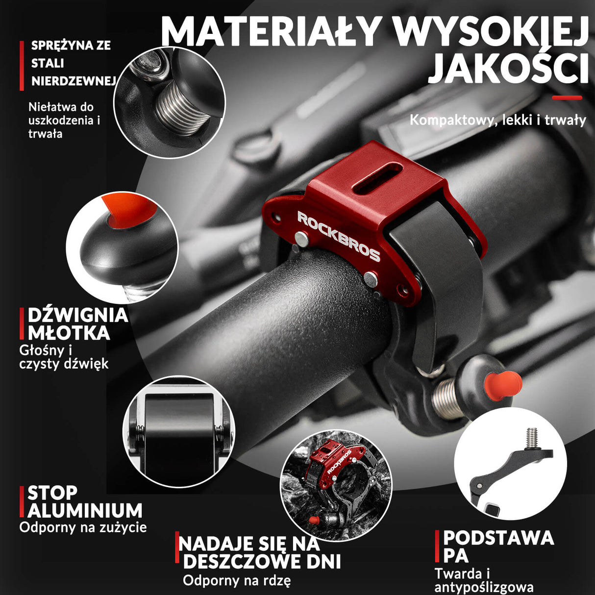 ROCKBROS Dzwonek Rowerowy na Kierownicę 22,2mm Głośny 100db -LD-R Dzwonki