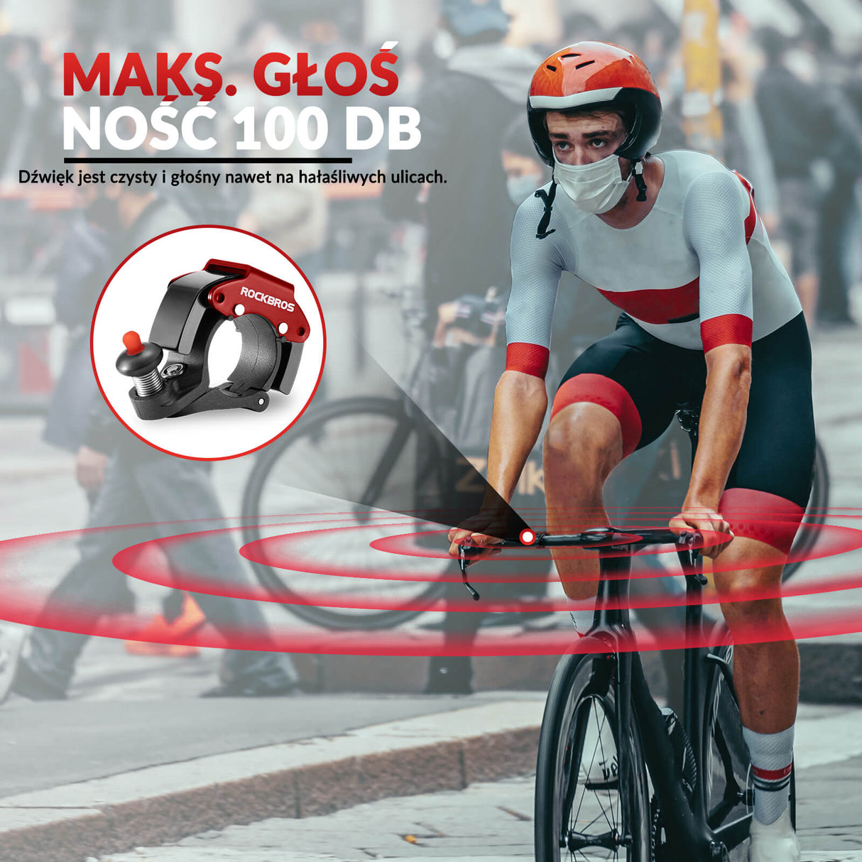 ROCKBROS Dzwonek Rowerowy na Kierownicę 22,2mm Głośny 100db -LD-R Dzwonki