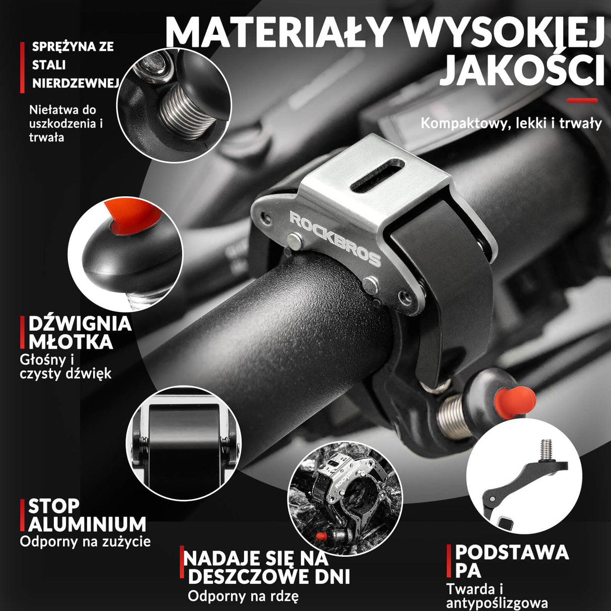 ROCKBROS Dzwonek Rowerowy na Kierownicę 22,2mm Głośny 100db -LD-R Dzwonki