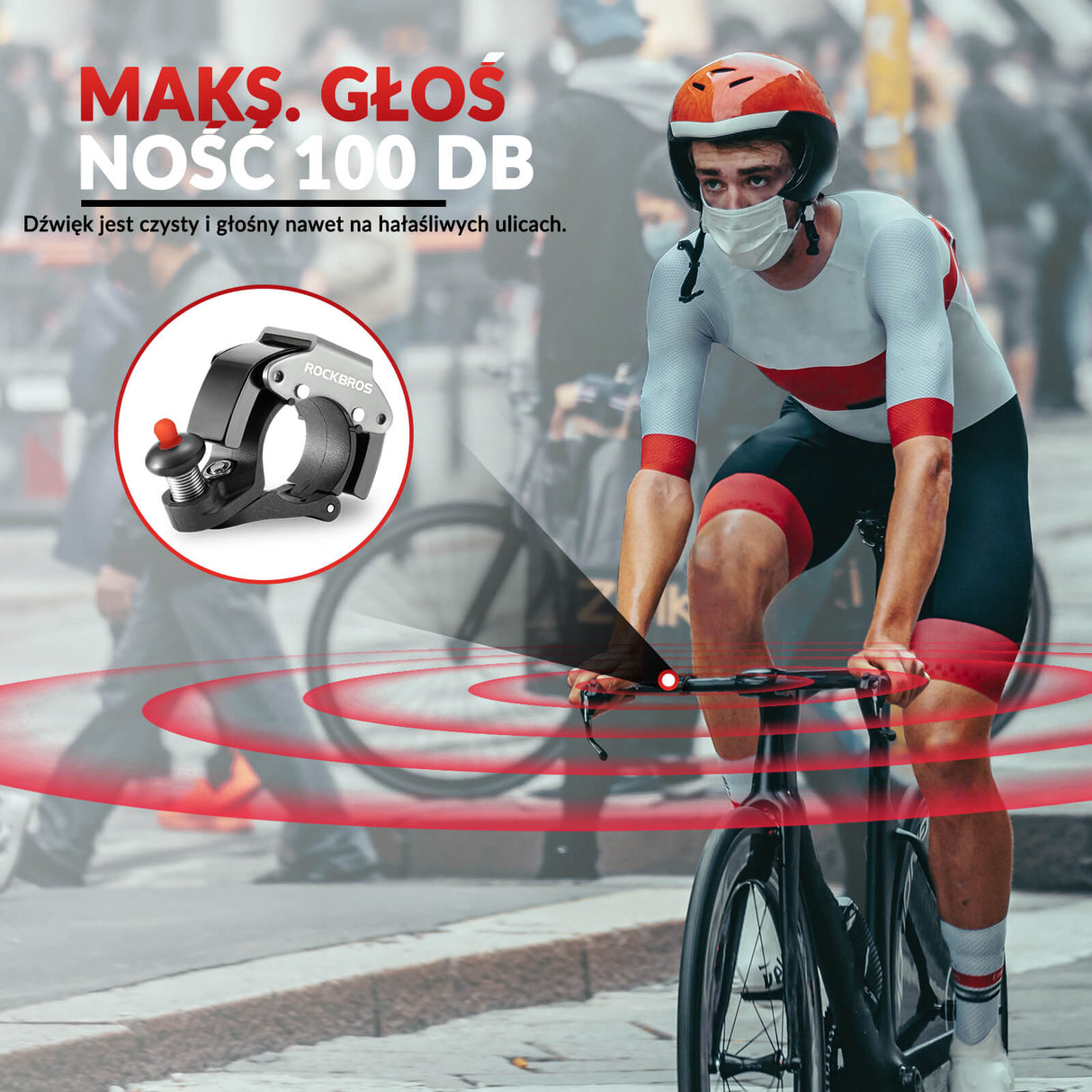 ROCKBROS Dzwonek Rowerowy na Kierownicę 22,2mm Głośny 100db -LD-R Dzwonki
