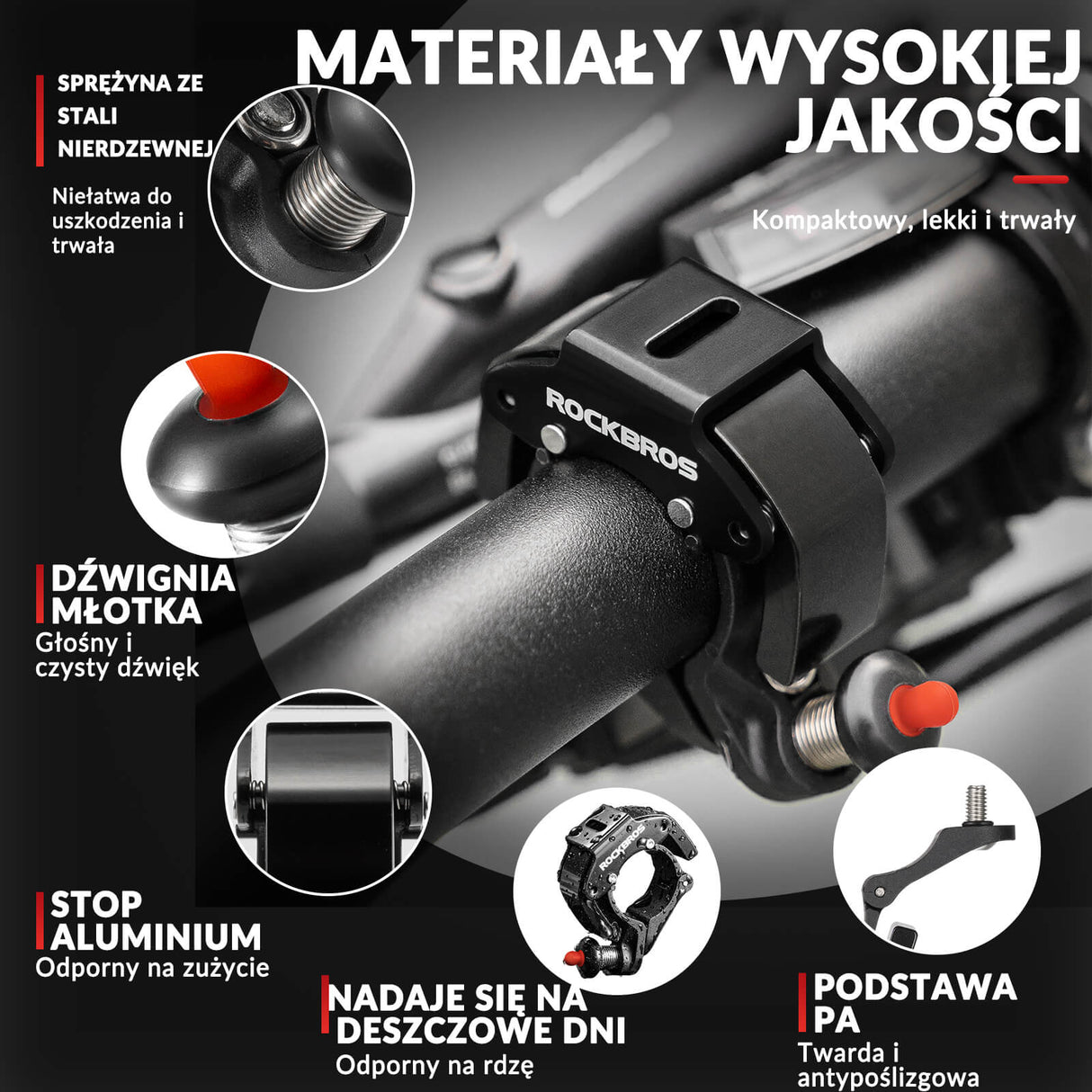 ROCKBROS Dzwonek Rowerowy na Kierownicę 22,2mm Głośny 100db -LD-R Dzwonki