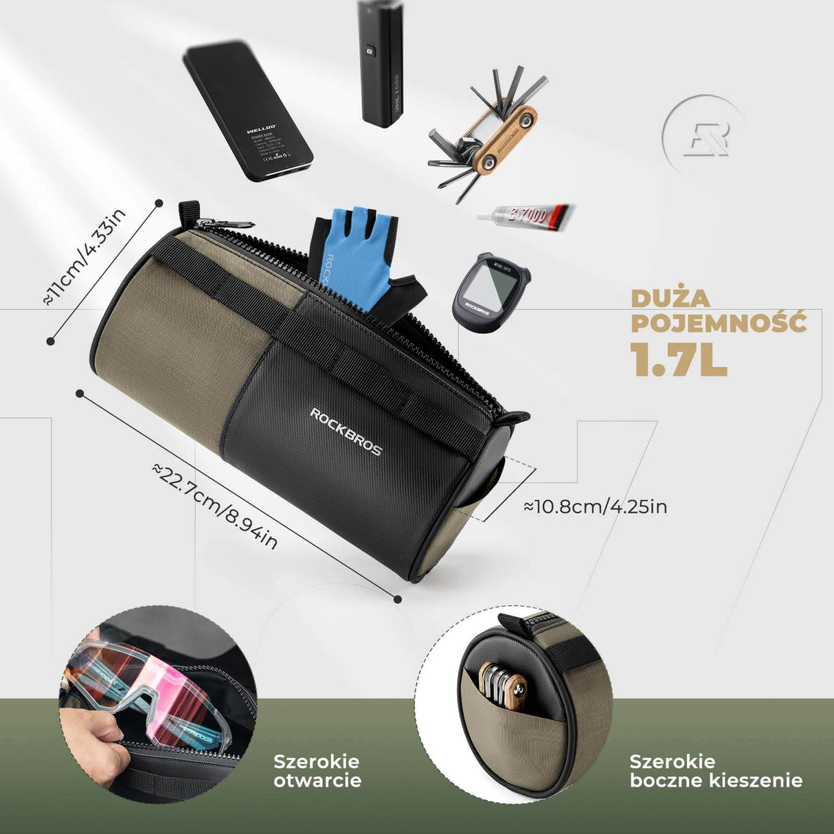 ROCKBROS Odblaskowa Torba na Kierownicę z Paskiem 1,7 L Torby na kierownicę