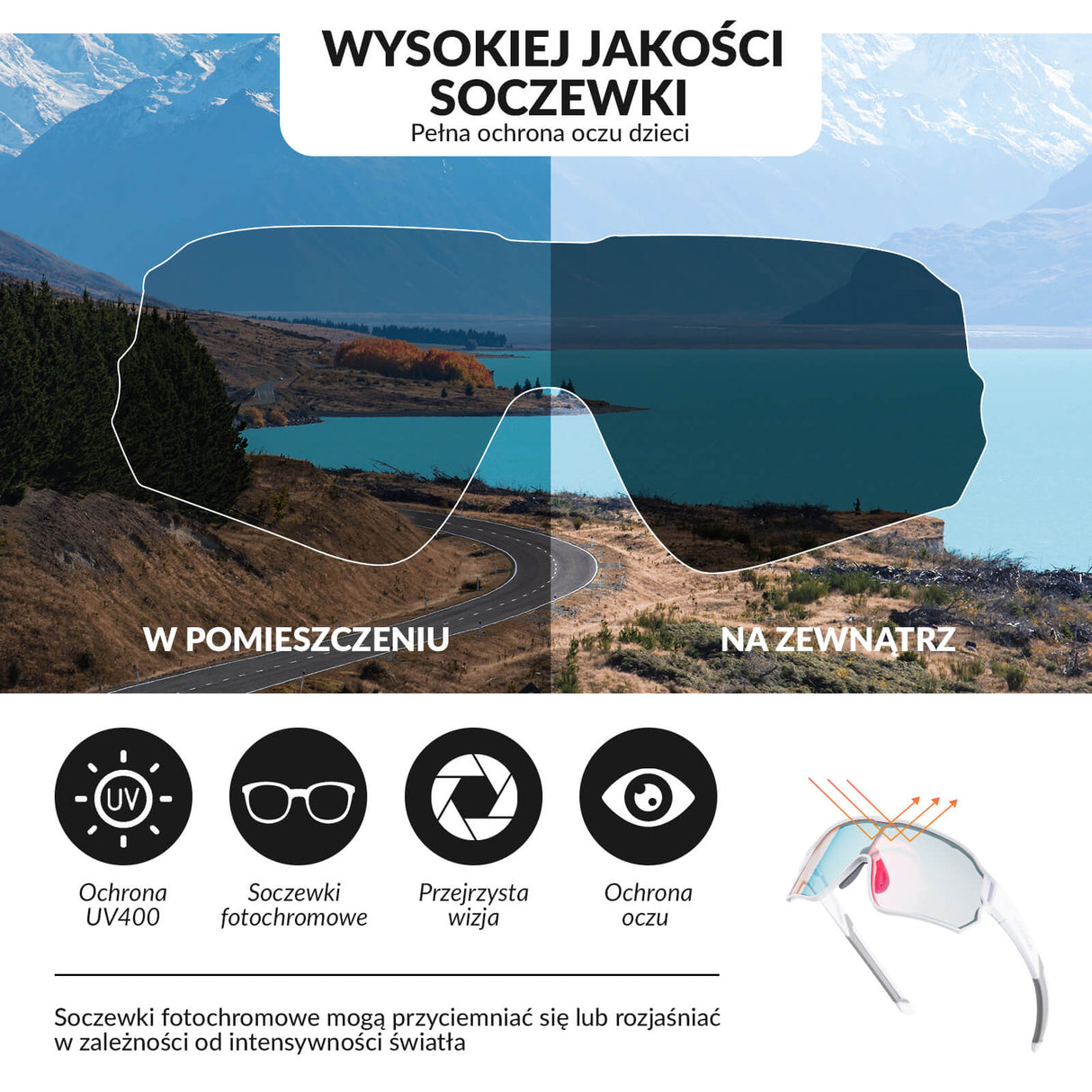 ROCKBROS Dziecięce Samoprzyciemniające Okulary Rowerowe Okulary i gogle