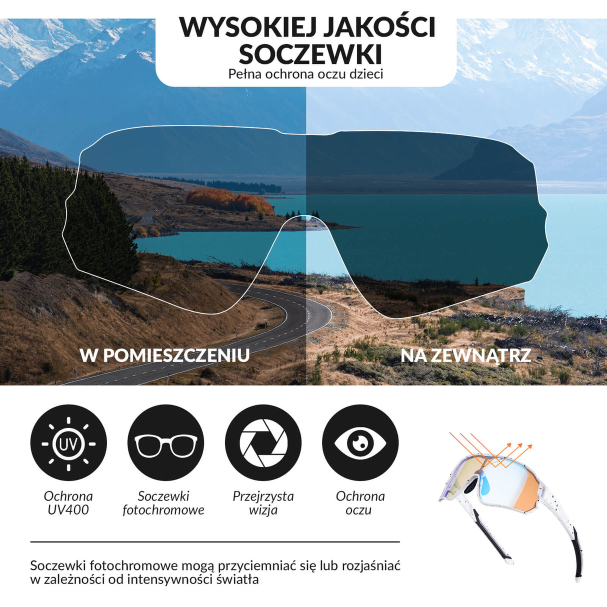 ROCKBROS Dziecięce Samoprzyciemniające Okulary Rowerowe Okulary i gogle