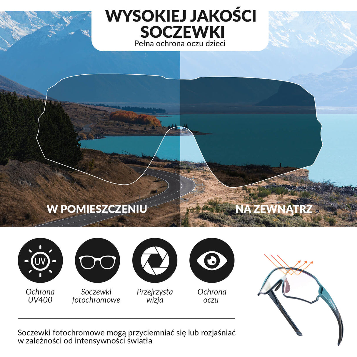 ROCKBROS Dziecięce Samoprzyciemniające Okulary Rowerowe Okulary i gogle