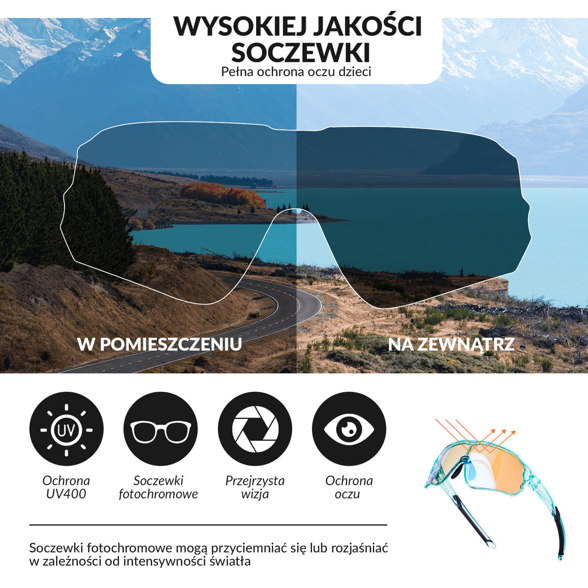 ROCKBROS Dziecięce Samoprzyciemniające Okulary Rowerowe Okulary i gogle