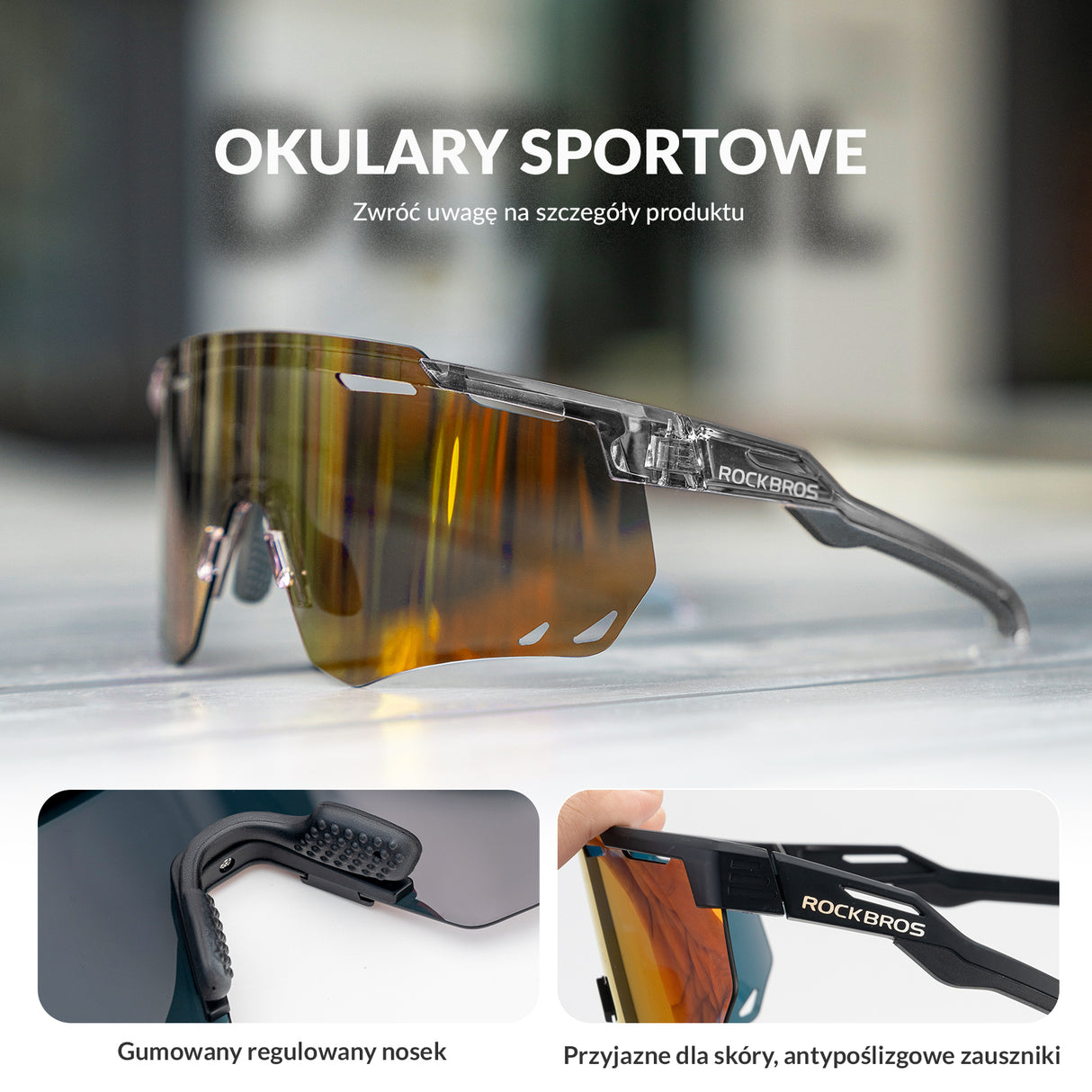 ROCKBROS Okulary Fotochromowe Przeciwsłoneczne Rowerowe Ochrona UV400-SP323 Okulary i gogle