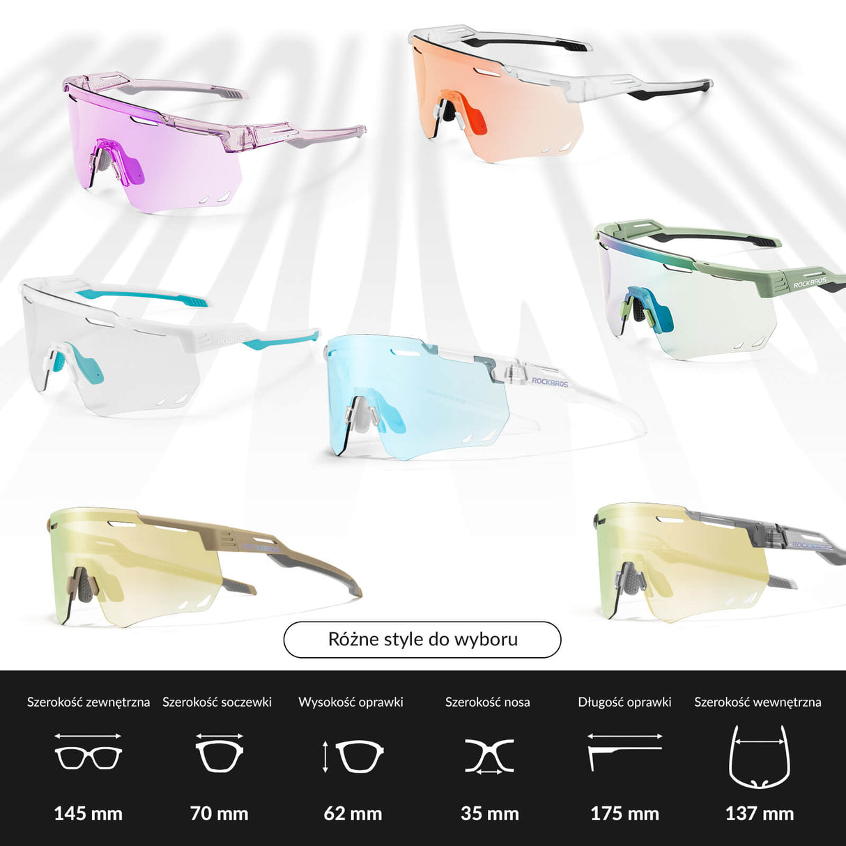 ROCKBROS Okulary Fotochromowe Przeciwsłoneczne Rowerowe Ochrona UV400-SP323 Okulary i gogle