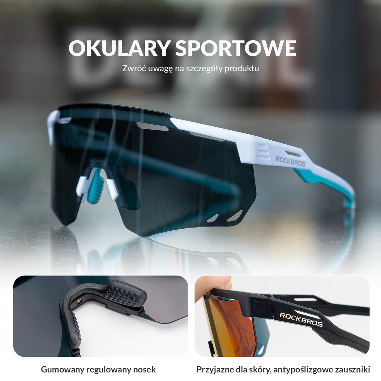 ROCKBROS Okulary Fotochromowe Przeciwsłoneczne Rowerowe Ochrona UV400-SP323 Okulary i gogle