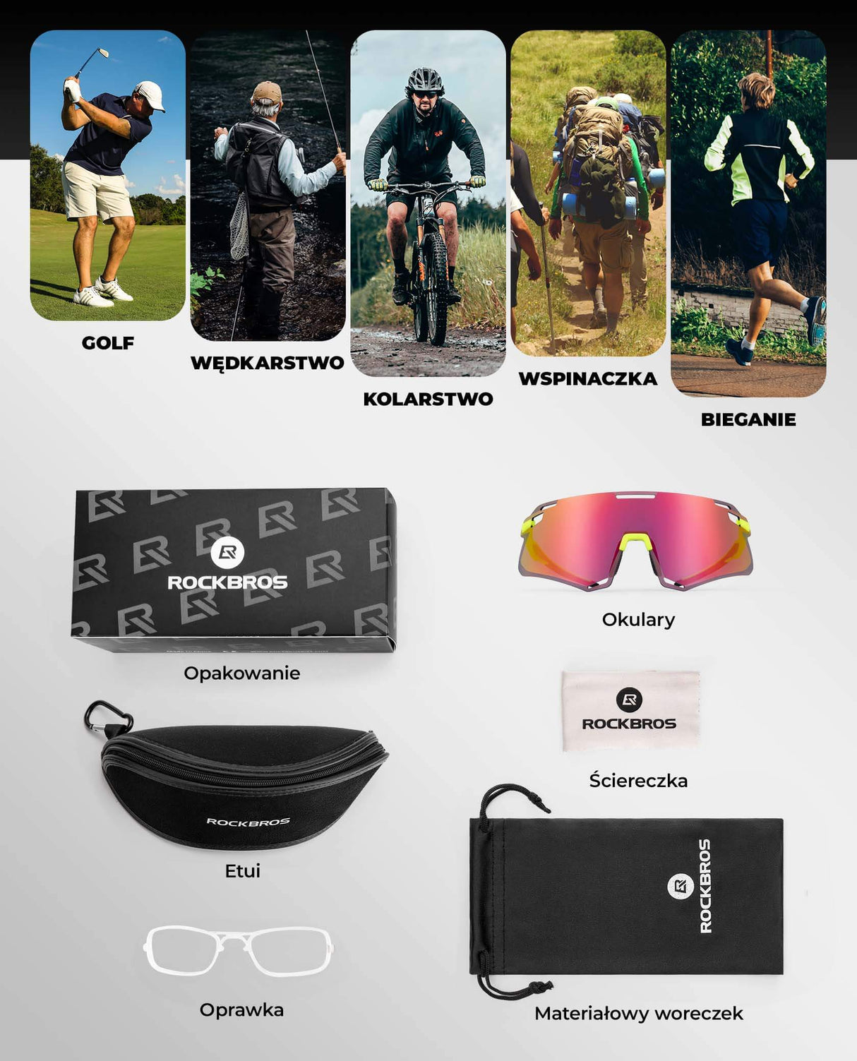 ROCKBROS Okulary Rowerowe TR90 Sportowe Przeciwsłoneczne Wiatroodporne Unisex Ochrona UV400 Okulary i gogle