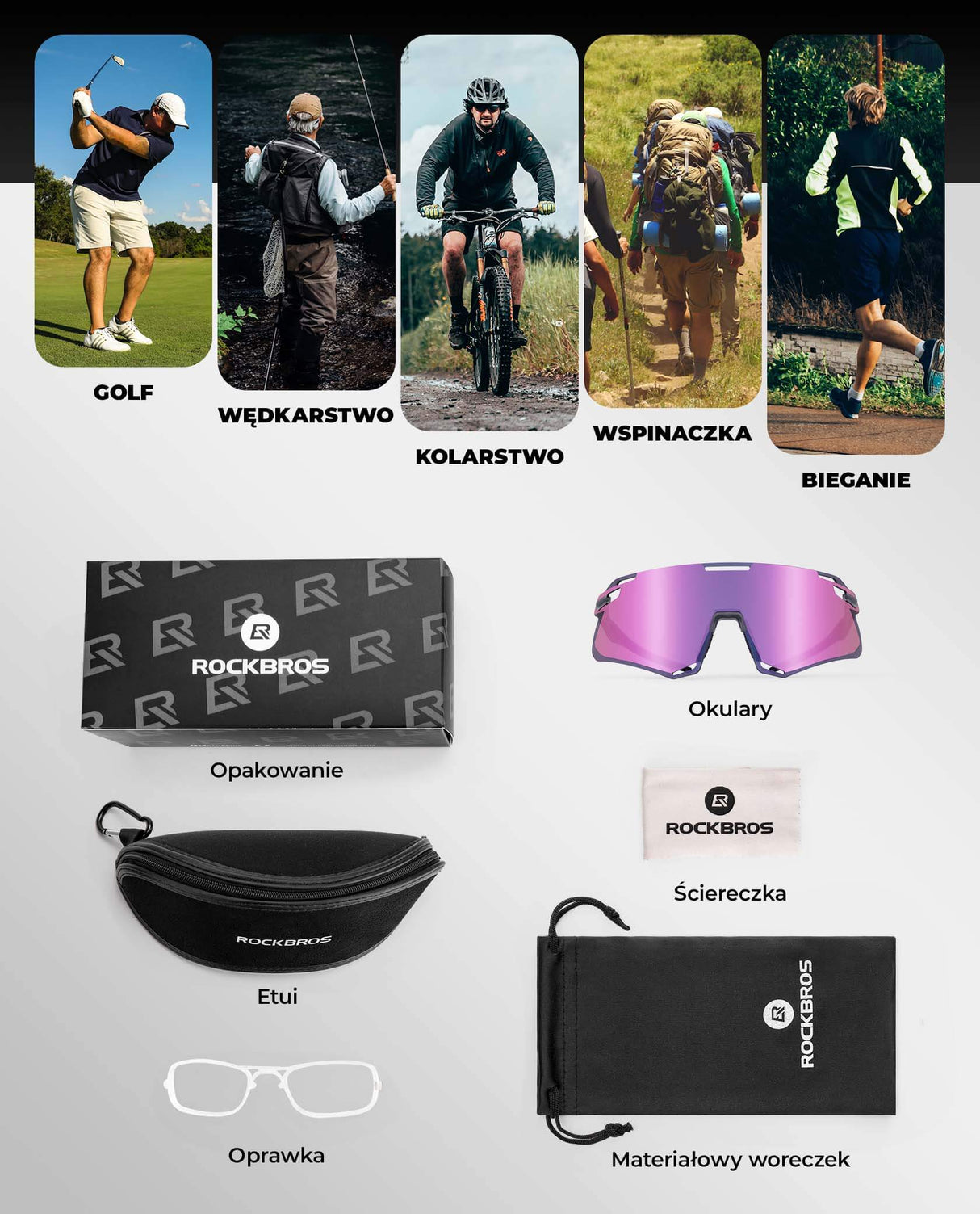 ROCKBROS Okulary Rowerowe TR90 Sportowe Przeciwsłoneczne Wiatroodporne Unisex-Fioletowy