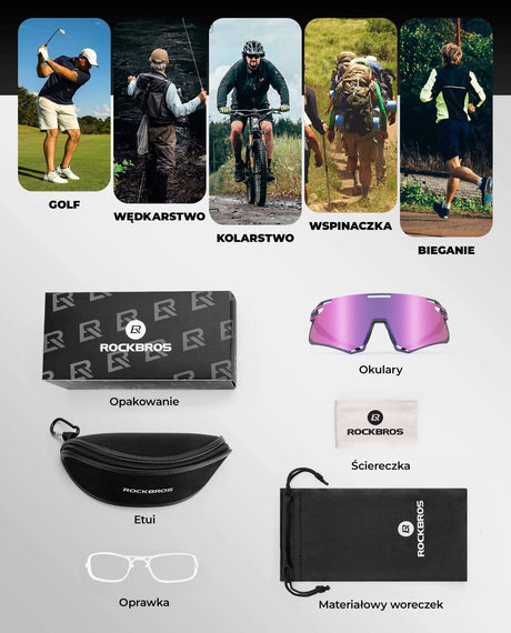 ROCKBROS Okulary Rowerowe TR90 Sportowe Przeciwsłoneczne Wiatroodporne Unisex-Fioletowy