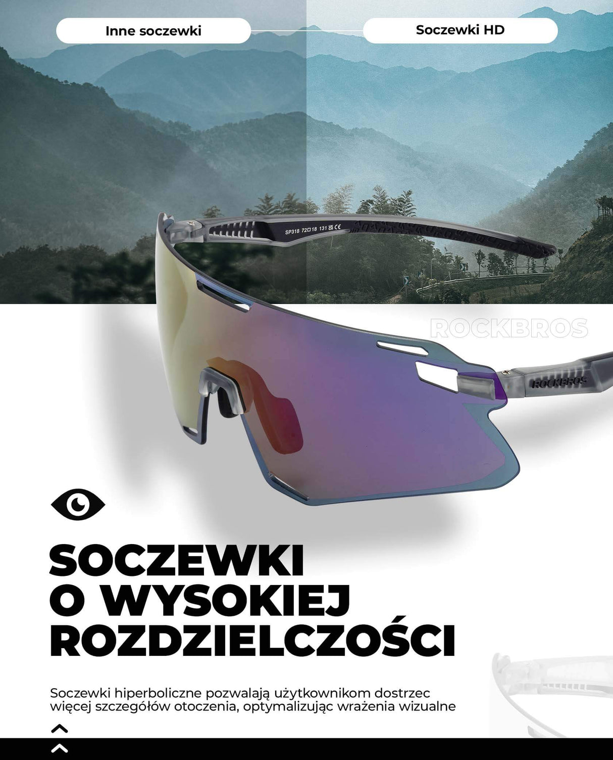 ROCKBROS Okulary Rowerowe TR90 Sportowe Przeciwsłoneczne Wiatroodporne Unisex-Fioletowy