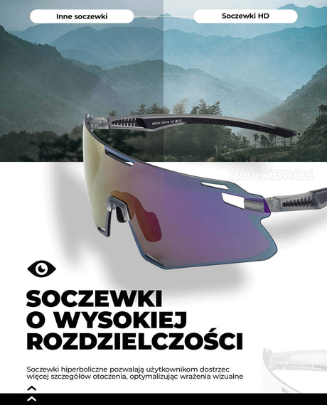 ROCKBROS Okulary Rowerowe TR90 Sportowe Przeciwsłoneczne Wiatroodporne Unisex-Fioletowy