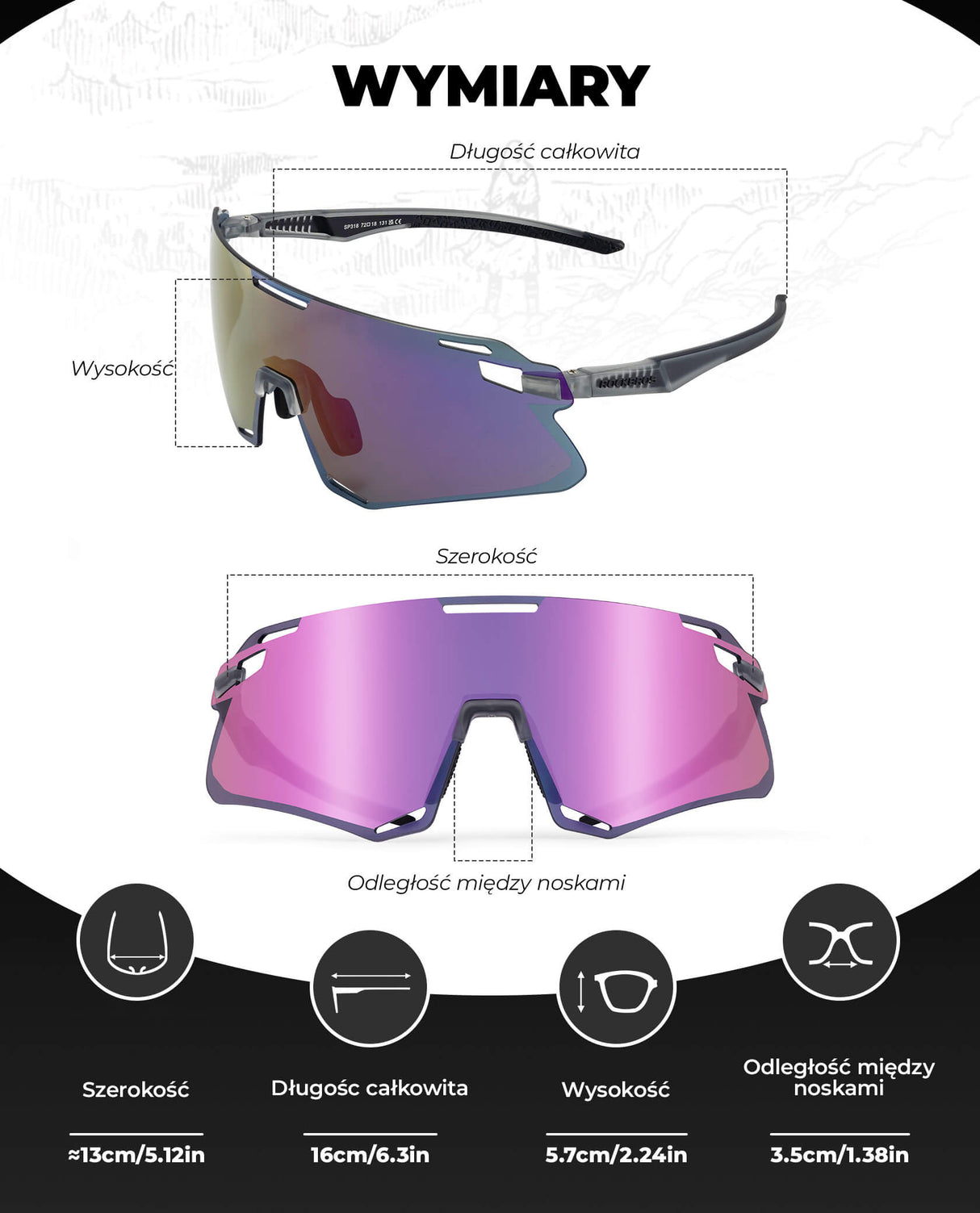 ROCKBROS Okulary Rowerowe TR90 Sportowe Przeciwsłoneczne Wiatroodporne Unisex-Fioletowy