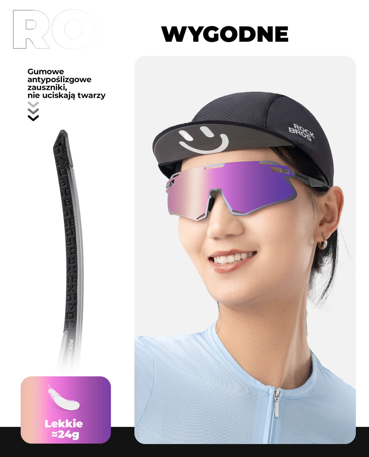 ROCKBROS Okulary Rowerowe TR90 Sportowe Przeciwsłoneczne Wiatroodporne Unisex-Fioletowy