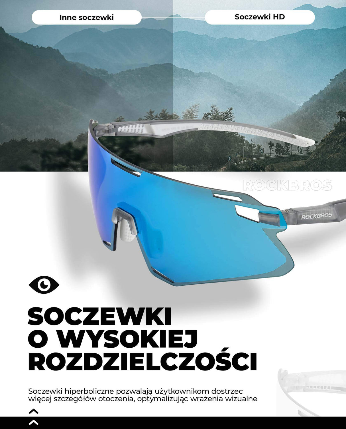 ROCKBROS Okulary Rowerowe TR90 Sportowe Przeciwsłoneczne Wiatroodporne Unisex Ochrona UV400 Okulary i gogle