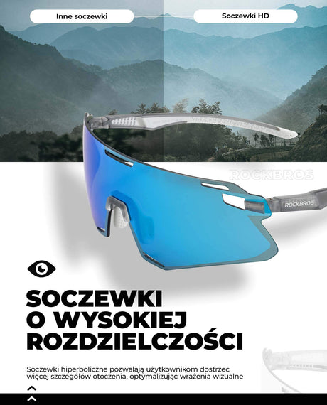 ROCKBROS Okulary Rowerowe TR90 Sportowe Przeciwsłoneczne Wiatroodporne Unisex Ochrona UV400 Okulary i gogle