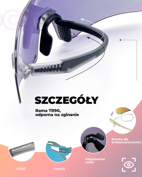 ROCKBROS Okulary Rowerowe TR90 Sportowe Przeciwsłoneczne Wiatroodporne Unisex Ochrona UV400 Okulary i gogle