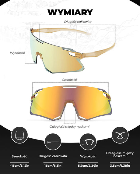 ROCKBROS Okulary Rowerowe TR90 Sportowe Przeciwsłoneczne Wiatroodporne Unisex-Złoty