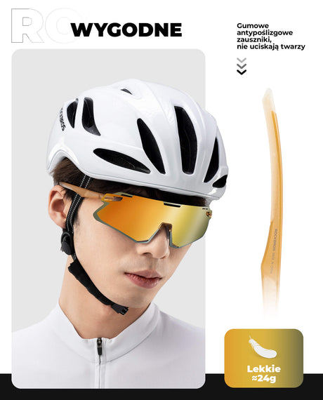 ROCKBROS Okulary Rowerowe TR90 Sportowe Przeciwsłoneczne Wiatroodporne Unisex-Złoty