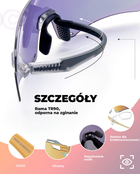 ROCKBROS Okulary Rowerowe TR90 Sportowe Przeciwsłoneczne Wiatroodporne Unisex-Złoty