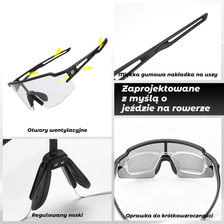 ROCKBROS ROCKBROS Okulary Rowerowe UV400 Fotochromowe Przeciwsłoneczne Wiatroszczelne Czarny Okulary i gogle
