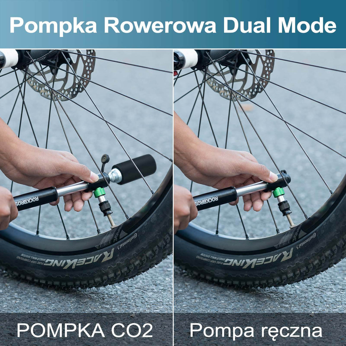 ROCKBROS Pompka Rowerowa Aluminiowa Ręczna 110PSI Zawory Presta i Schradera Pompki rowerowe