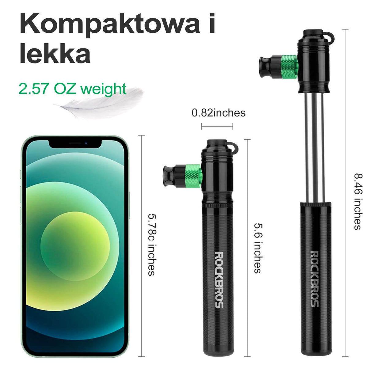 ROCKBROS Pompka Rowerowa Aluminiowa Ręczna 110PSI Zawory Presta i Schradera Pompki rowerowe