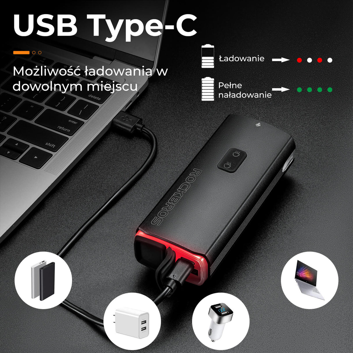 ROCKBROS Przednie światło rowerowe Powerbankiem -RHL3000 Światła rowerowe