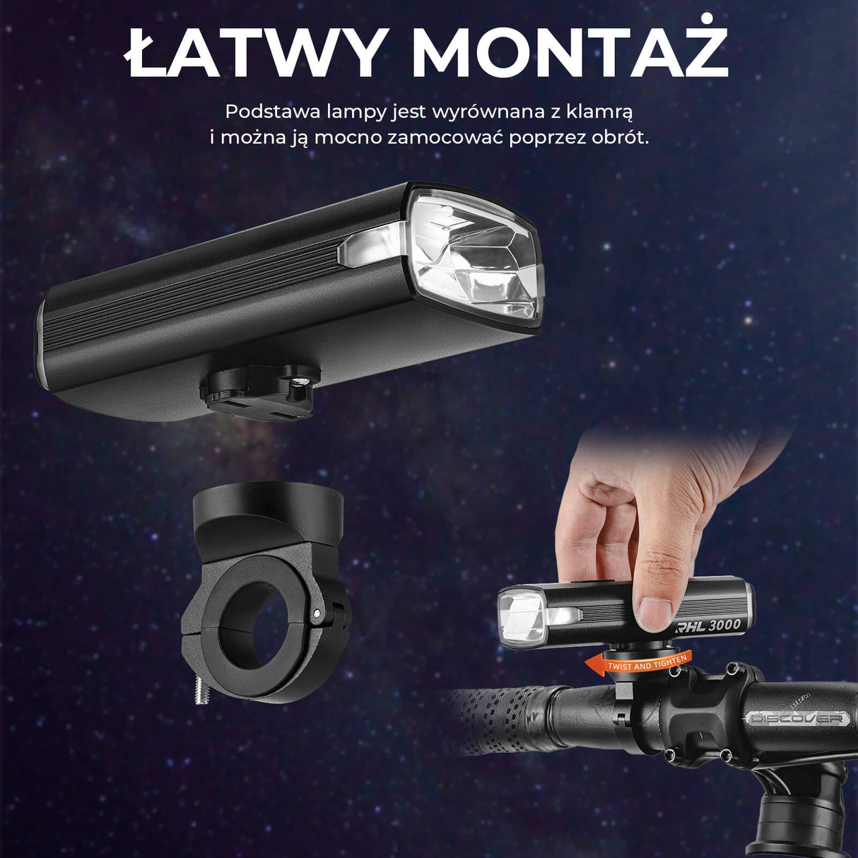 ROCKBROS Przednie światło rowerowe Powerbankiem -RHL3000 Światła rowerowe