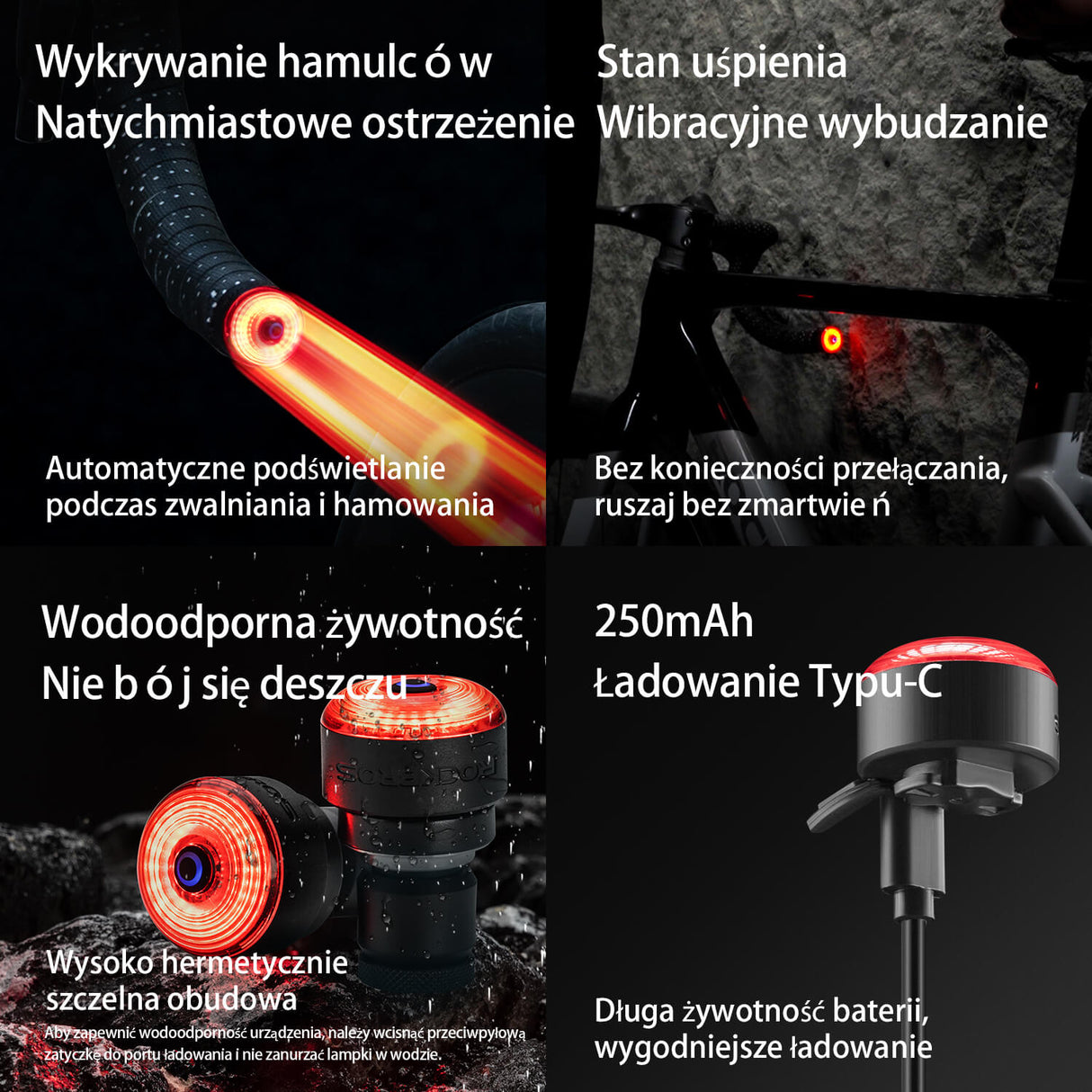 ROCKBROS Inteligentne Światło Tylne na Rower-R0 Światła rowerowe
