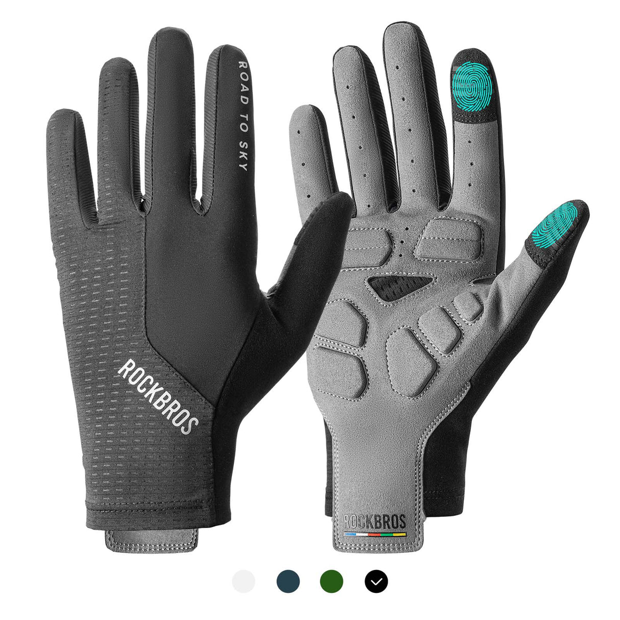 ROCKBROS Rękawiczki Rowerowe Pełne Palce Dotykowe Oddychające Unisex Lato RękawiczkiCzarny M