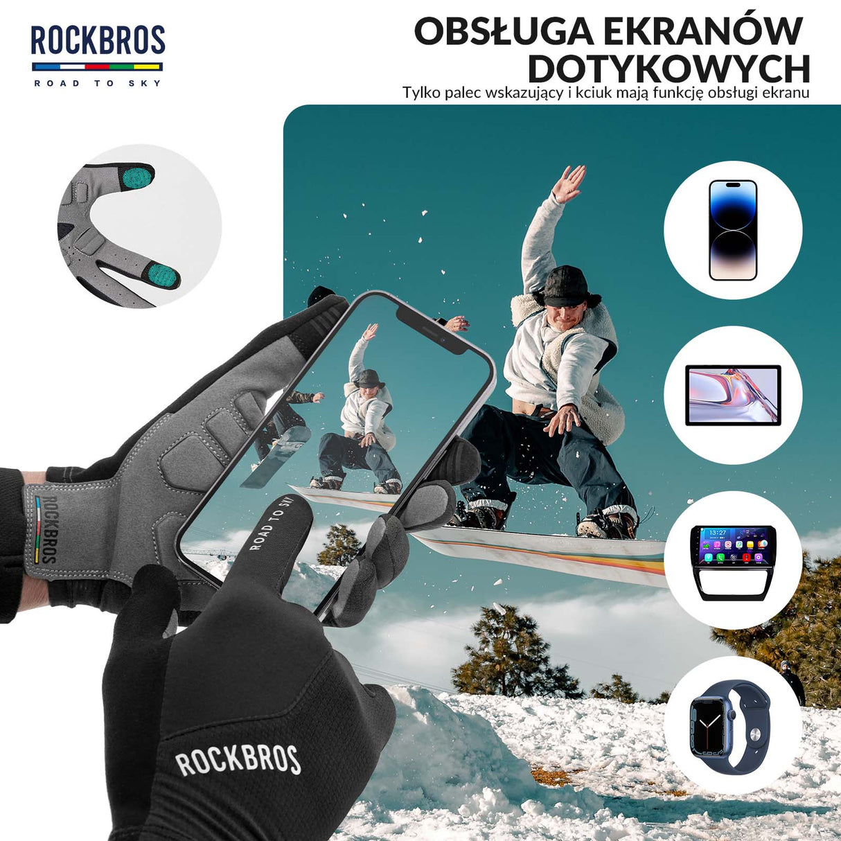 ROCKBROS Rękawiczki Rowerowe Pełne Palce Dotykowe Oddychające Unisex Lato Rękawiczki