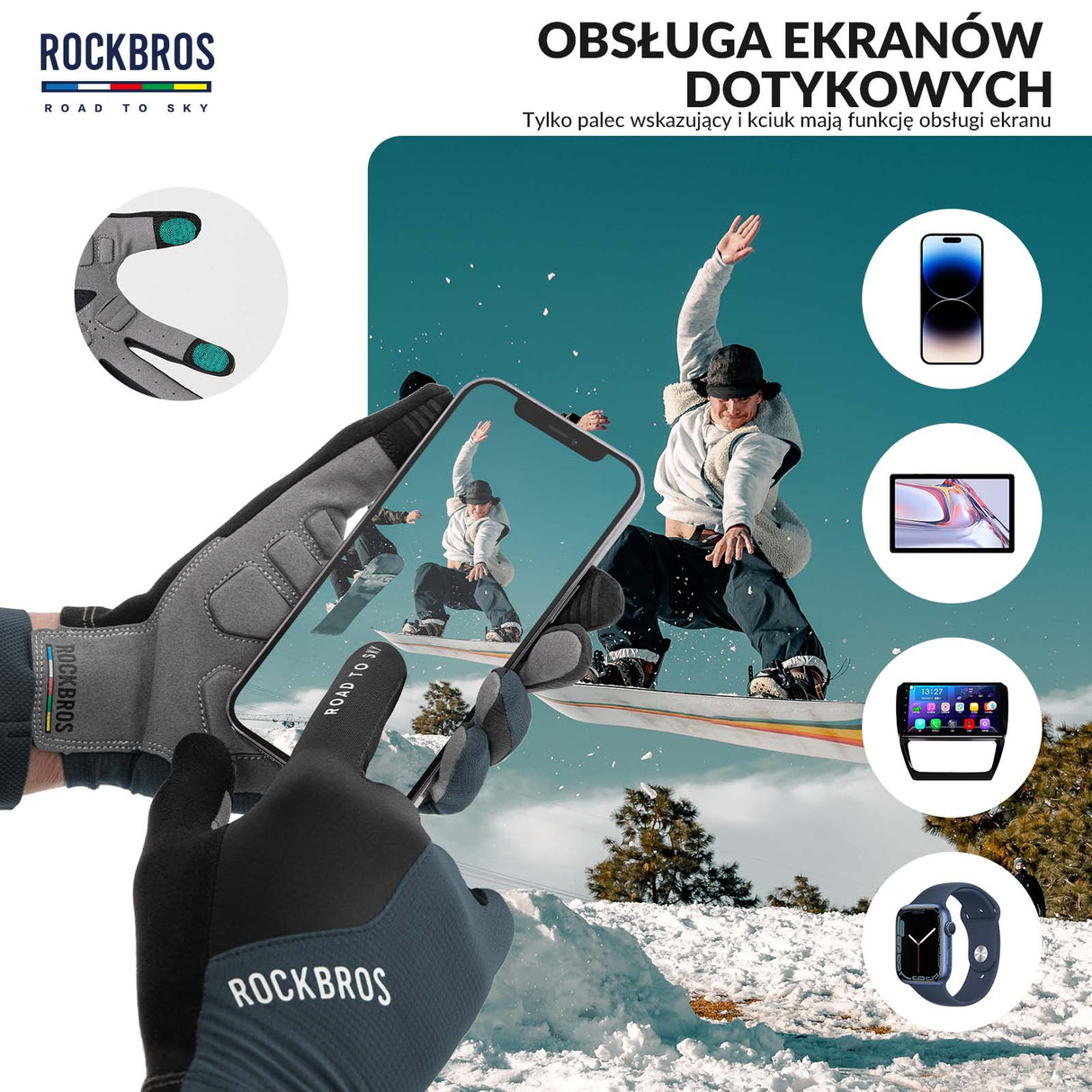 ROCKBROS Rękawiczki Rowerowe Pełne Palce Dotykowe Oddychające Unisex Lato Rękawiczki