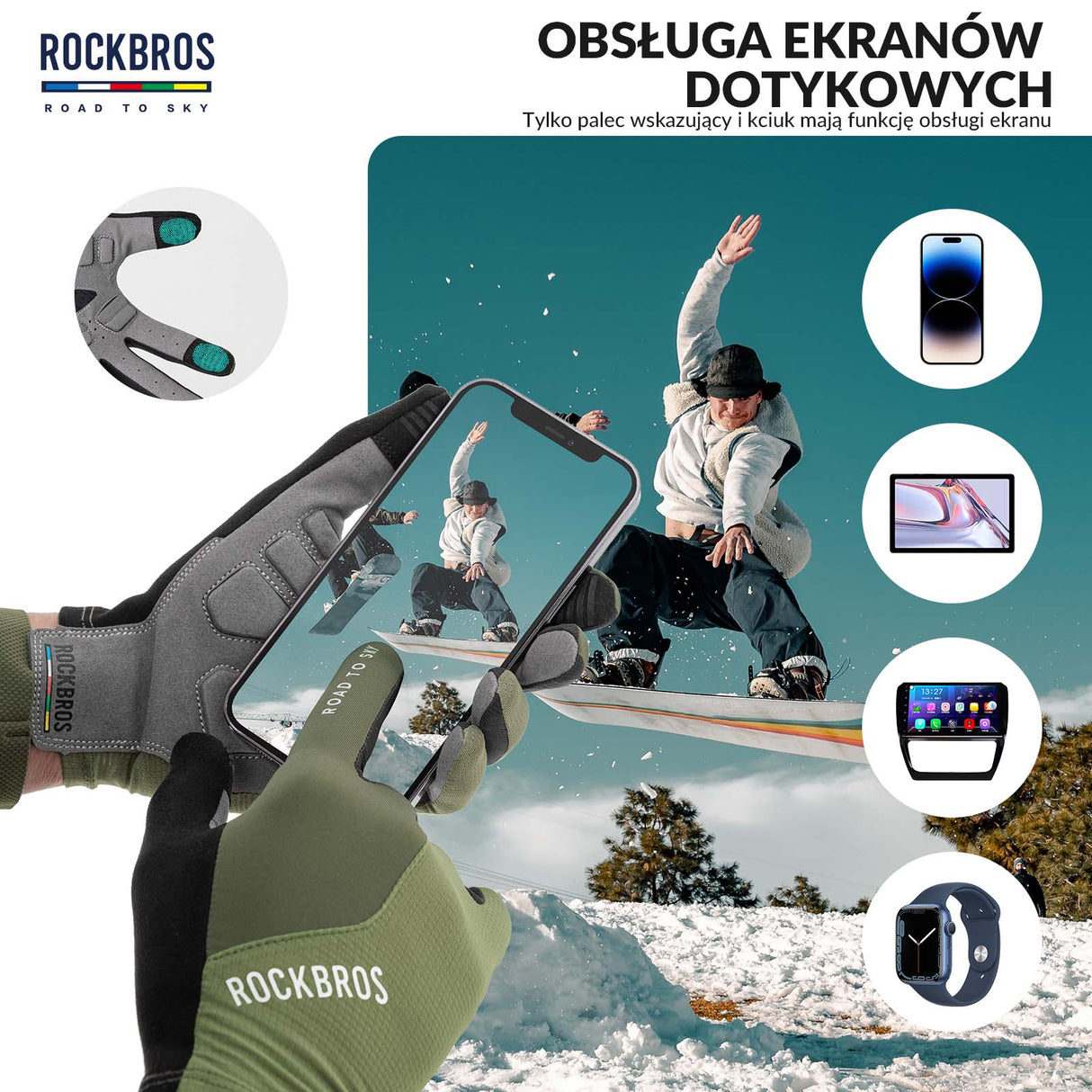 ROCKBROS Rękawiczki Rowerowe Pełne Palce Dotykowe Oddychające Unisex Lato Rękawiczki