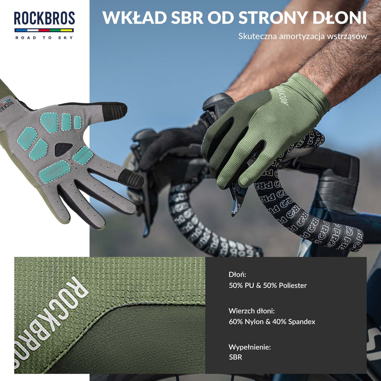 ROCKBROS Rękawiczki Rowerowe Pełne Palce Dotykowe Oddychające Unisex Lato Rękawiczki