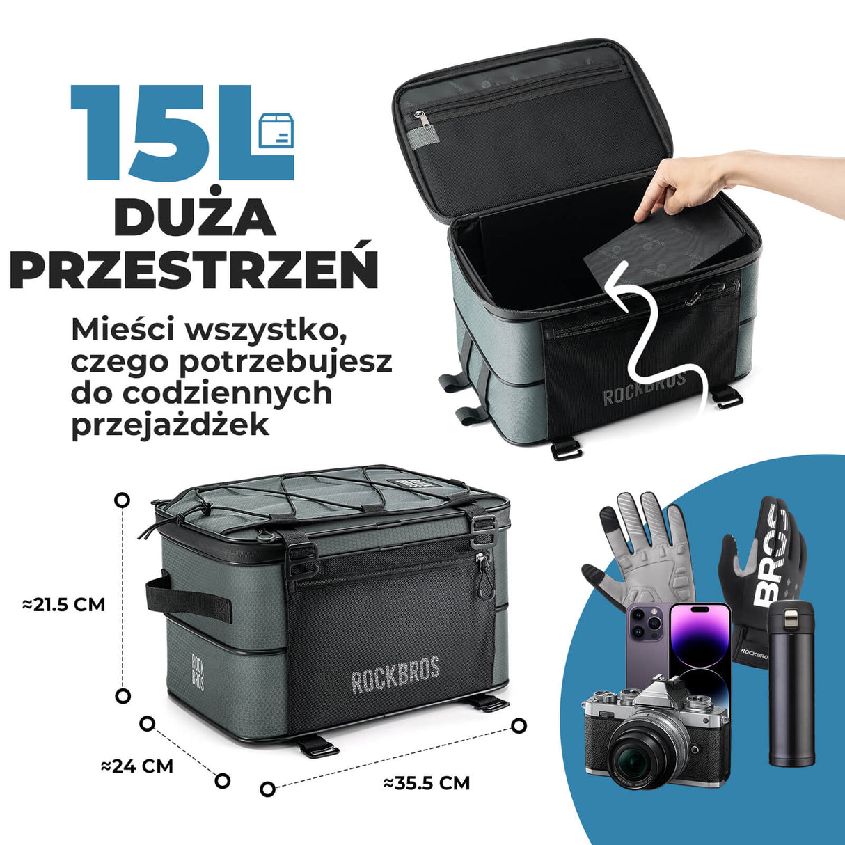 ROCKBROS Składana Torba Rowerowa 15–30L na Tylny Bagażnik z Przegrodami Torby na bagażnik