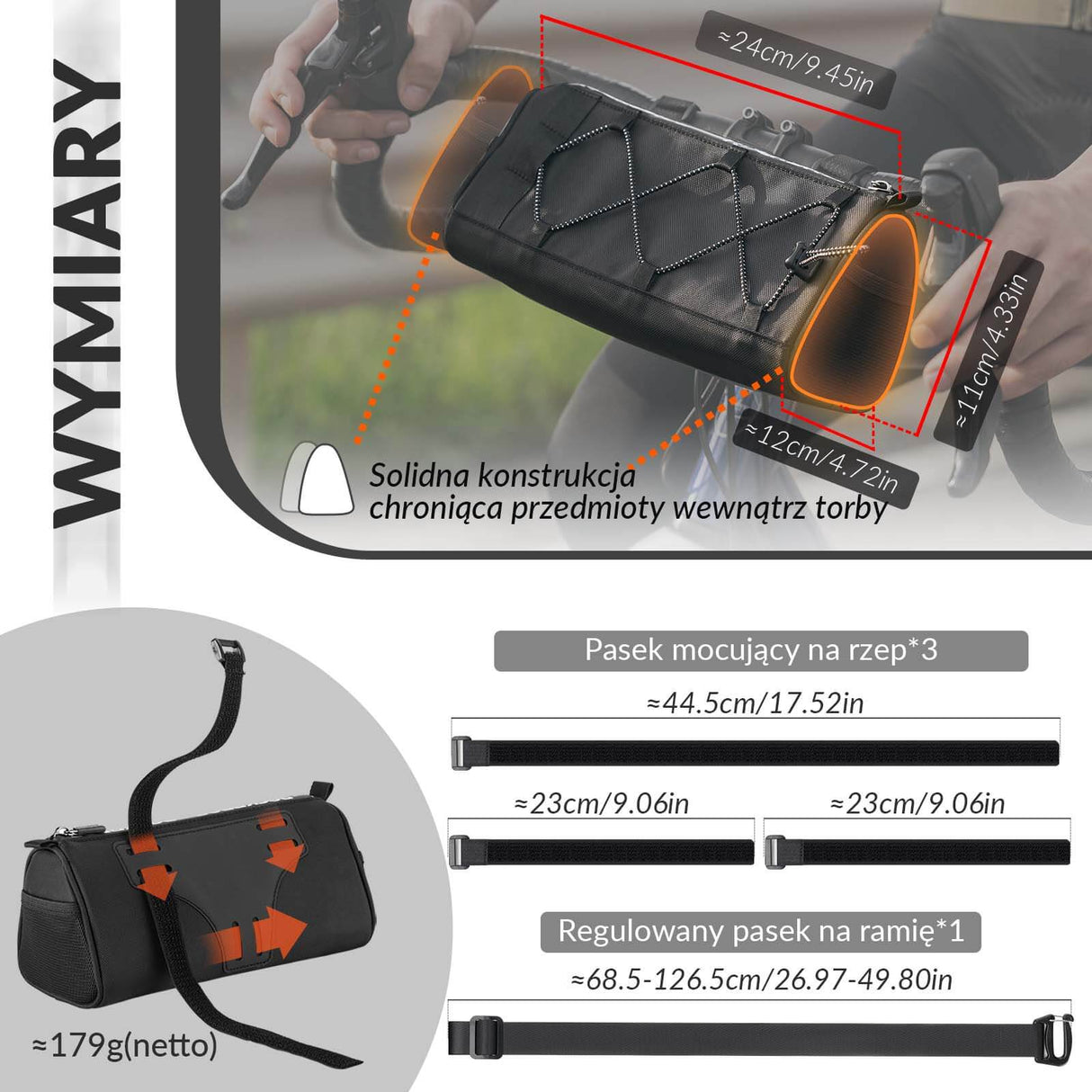 ROCKBROS Torba na Kierownicę Wielofunkcyjna Torba Rowerowa z Paskiem 1,5L Torby na kierownicę