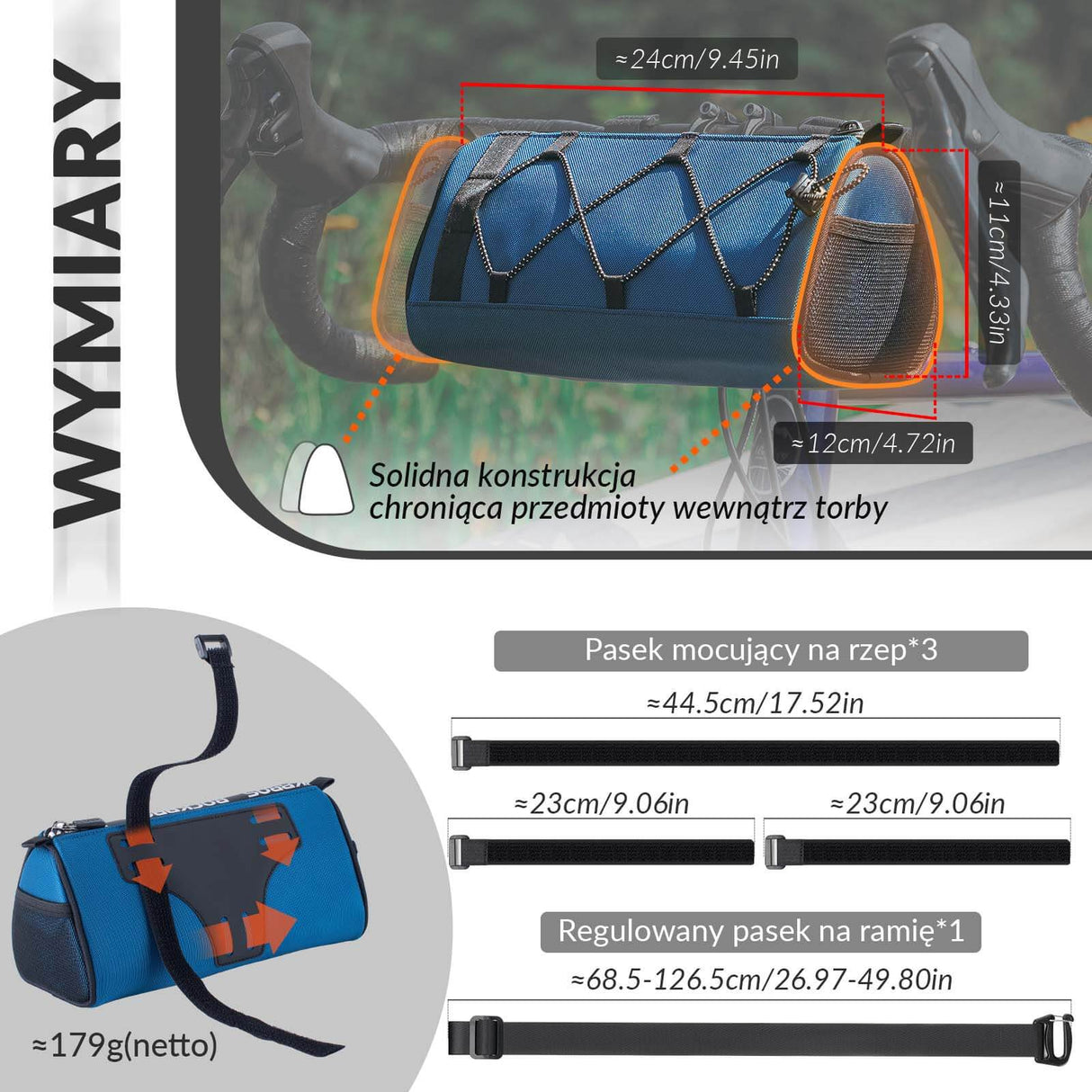 ROCKBROS Torba na Kierownicę Wielofunkcyjna Torba Rowerowa z Paskiem 1,5L Torby na kierownicę